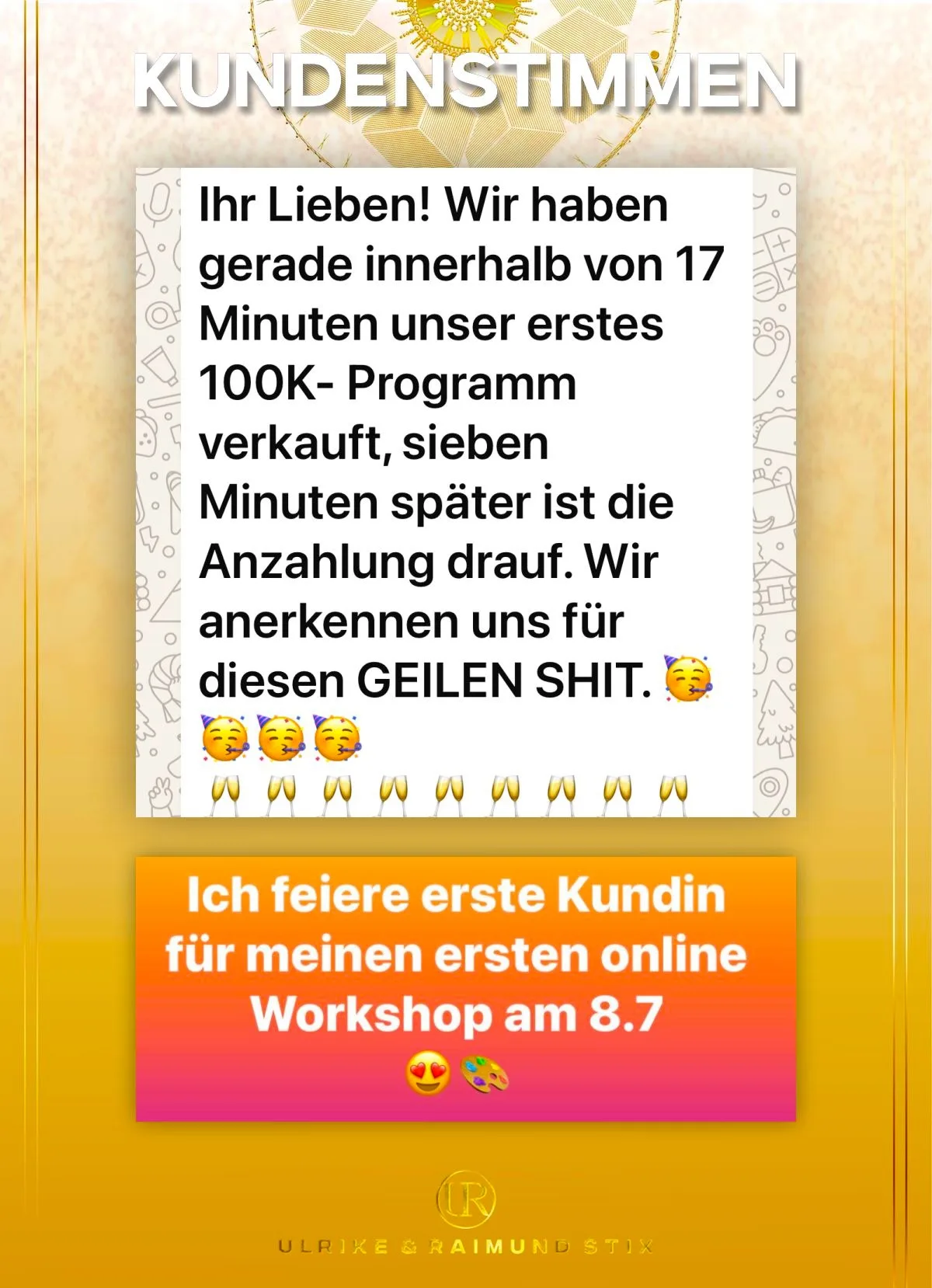 Kundenstimme: 100K Programm in 17 Minuten verkauft, erste Kundin für Online Workshop