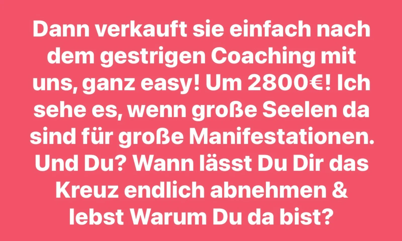 Weißer Text auf rosa Hintergrund: Kundenfeedback zu schnellem Verkauf nach gestrigem Coaching