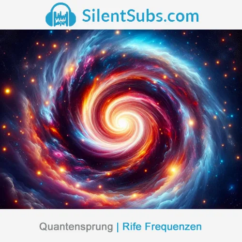 Hintergrund mit SilentSubs-Logo und kosmischer rotgoldener Spirale, Quantensprung Rife Frequenzen