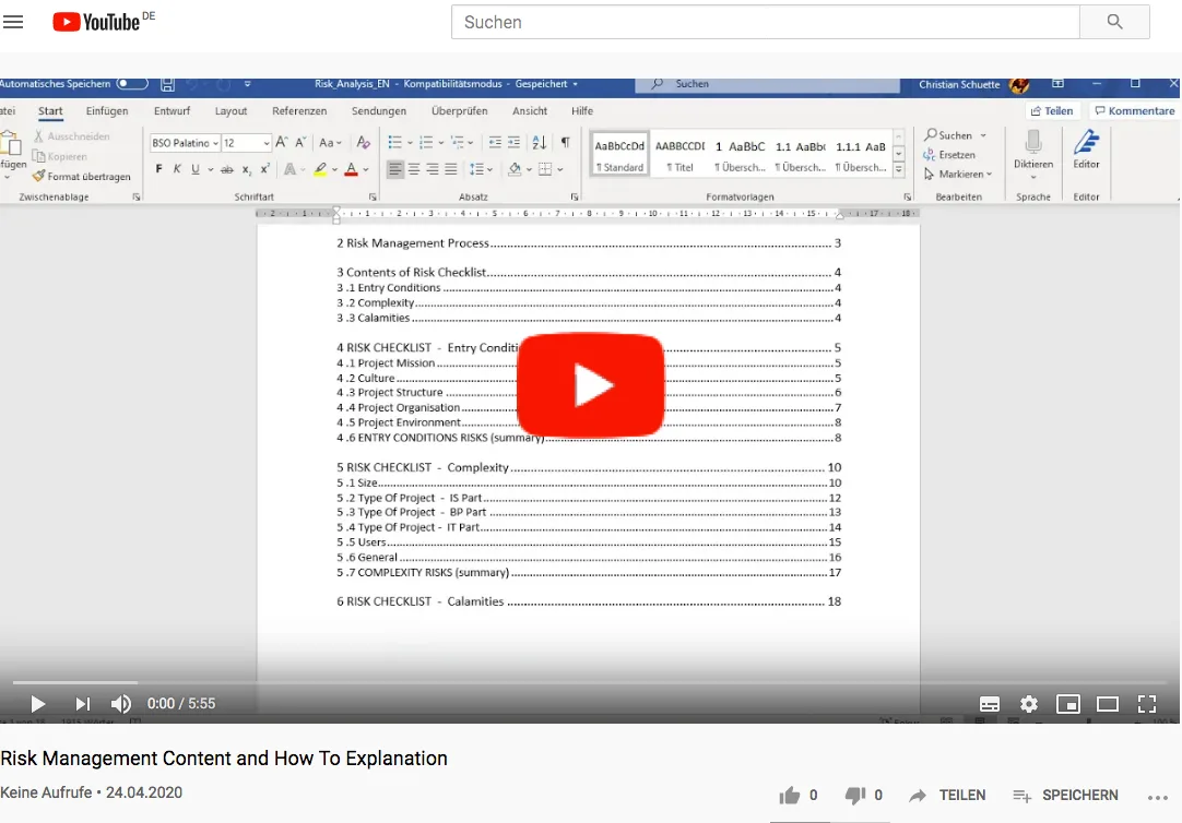 YouTube-Video-Screenshot mit Play-Button, zeigt Dokumentation zur Risk Management Content and How To Explanation von sapXPeri
