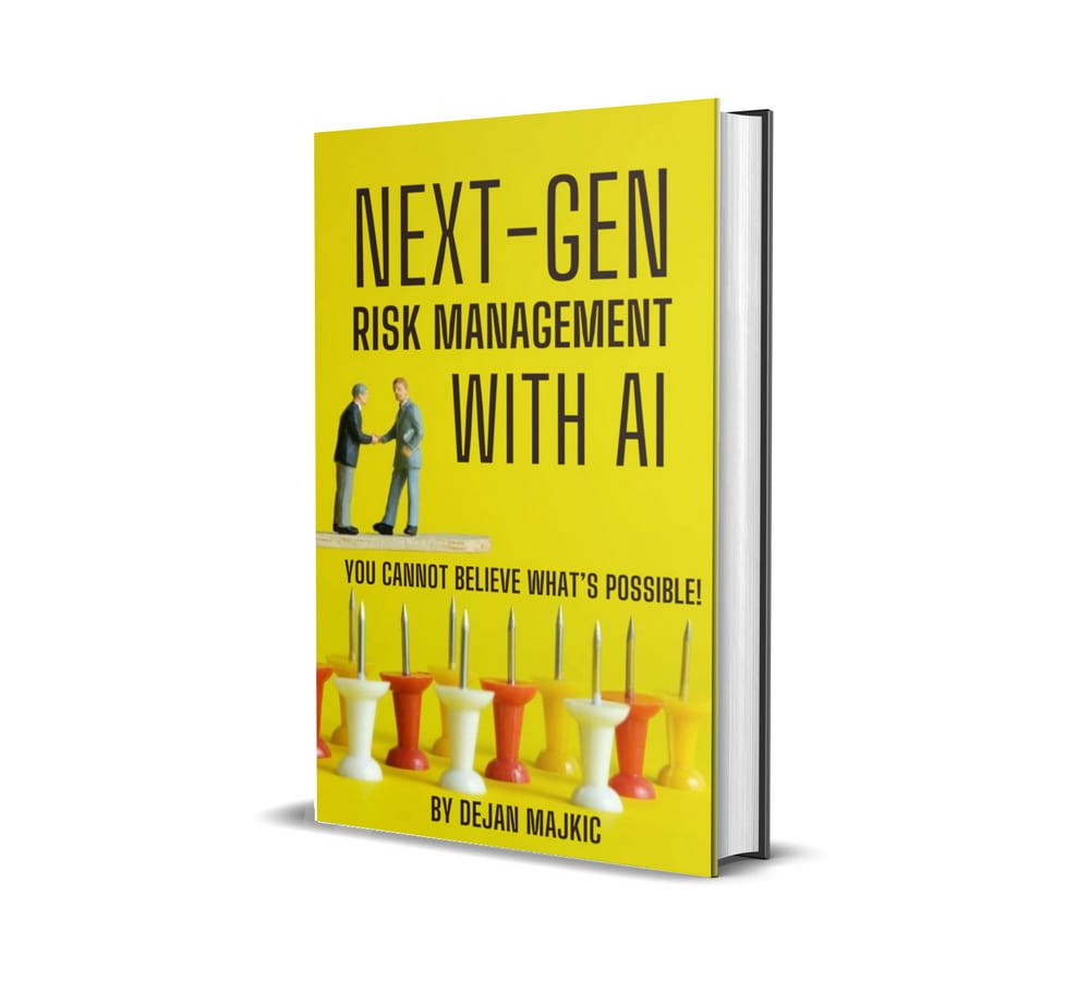 Buchcover in Gelb mit schwarzem Text: Next-Gen Risk Management with AI von Dejan Majkic