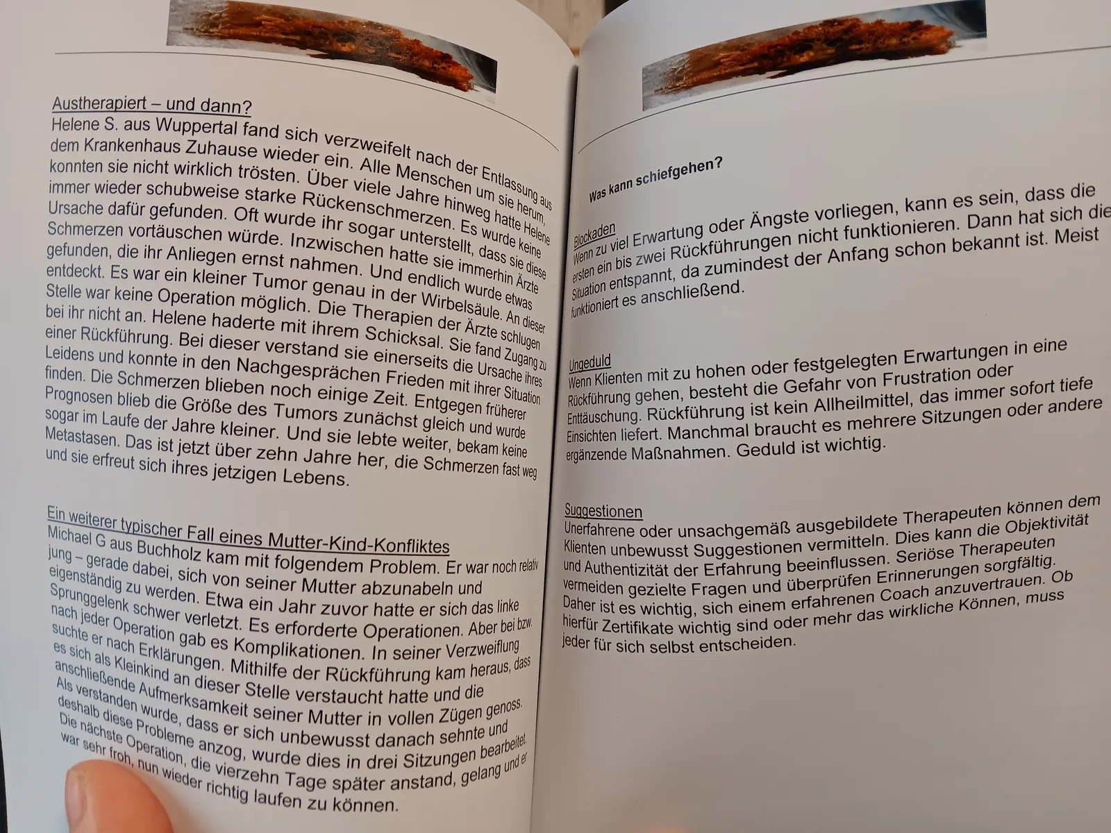 Aufgeschlagene Buchseiten Rückführung - Der Weg zur Selbstheilung Anleitung