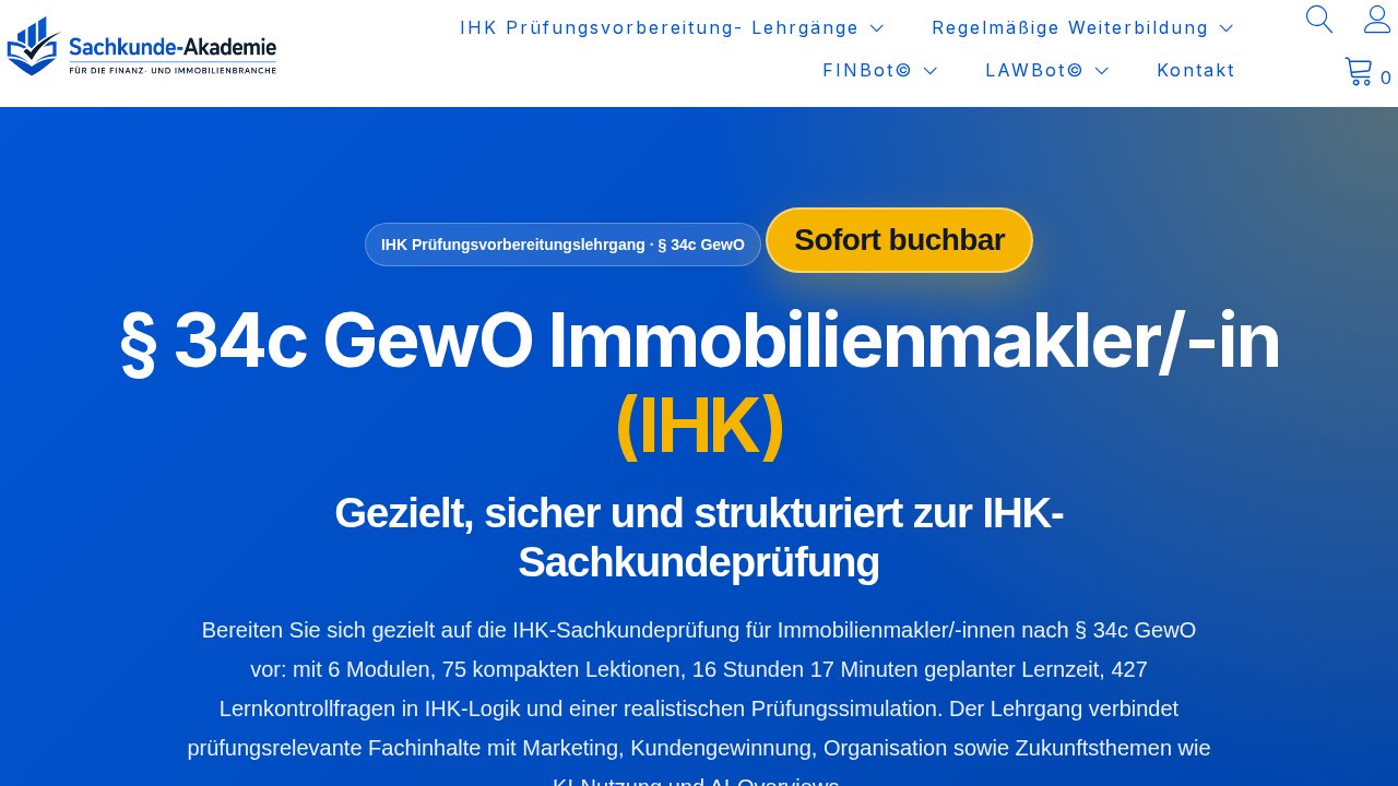 Sachkundelehrgang – § 34c GewO Immobilienmakler/-in (IHK) – Ansicht der Verkaufsseite
