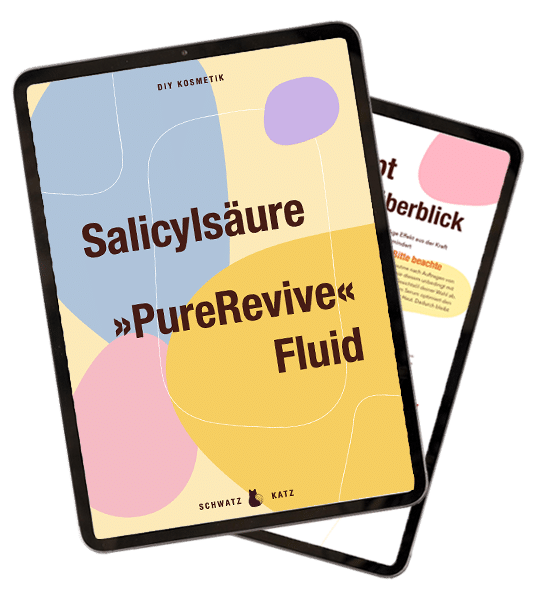 E-Book-Cover für Salicylsäure Fluid PureRevive mit geometrischen Formen in Pastellfarben auf zwei Tablet-Mockups