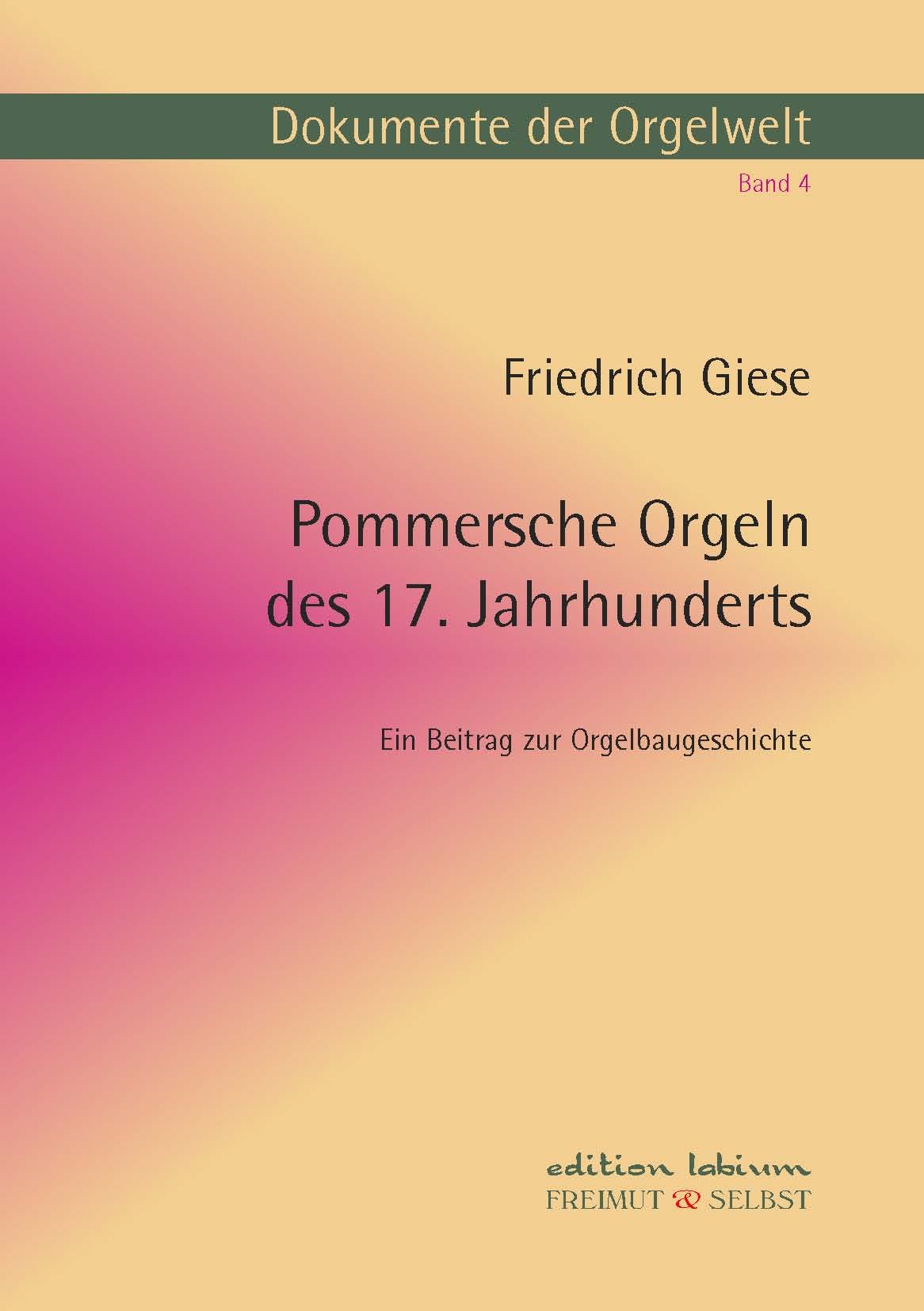 Dokumente der Orgelwelt Band 4 Pommersche Orgeln Cover