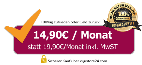 Preisbutton mit Rabatt: 14,90 Euro pro Monat statt 19,90 Euro inklusive Mehrwertsteuer