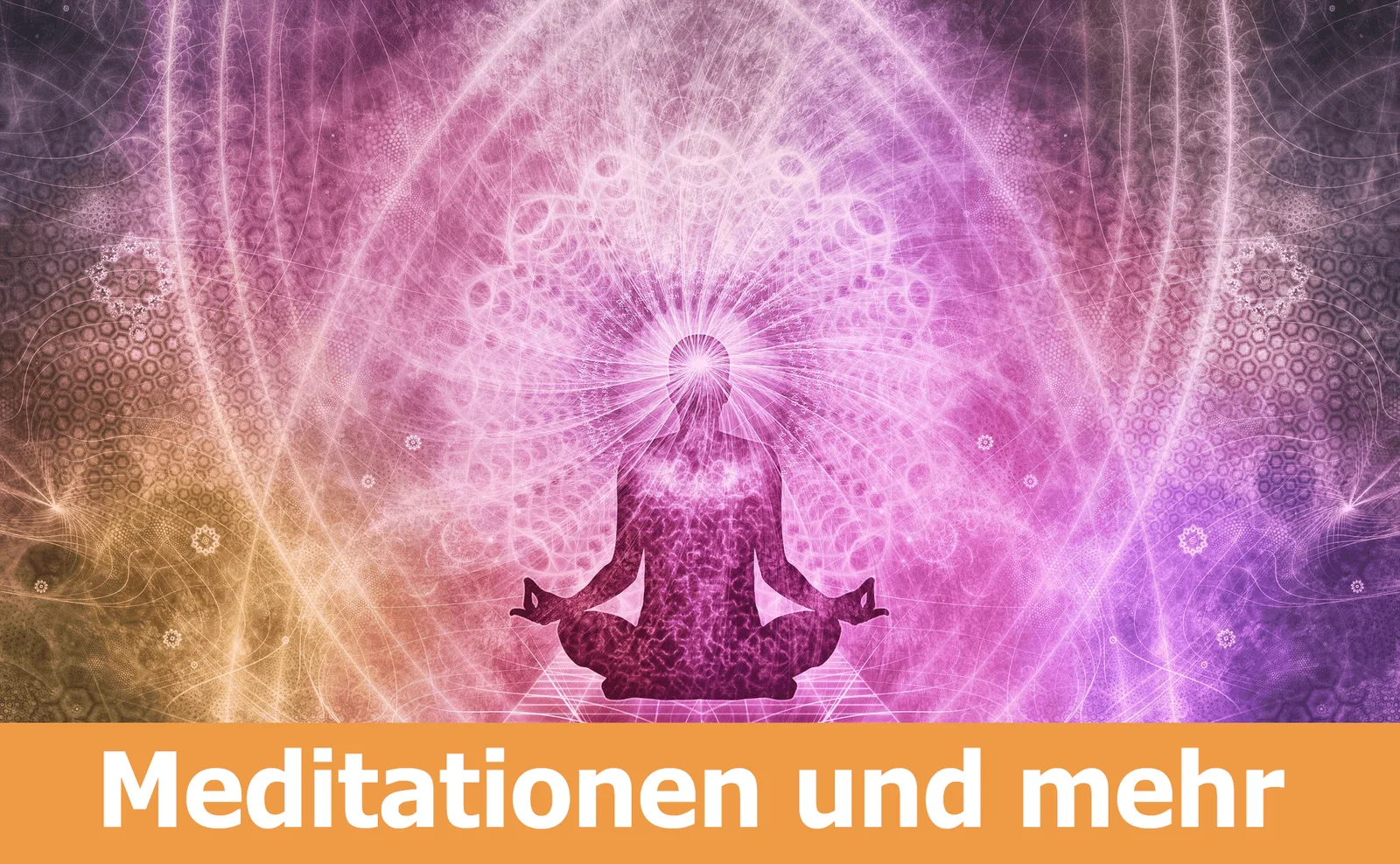 Meditation Visualisierung mit Frauensilhouette und energetischem Aura-Halo in Magenta und Gold