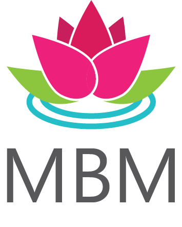 MBM-Logo mit Lotus-Blüte in Pink und Grün für Videokurse psychische Gesundheit
