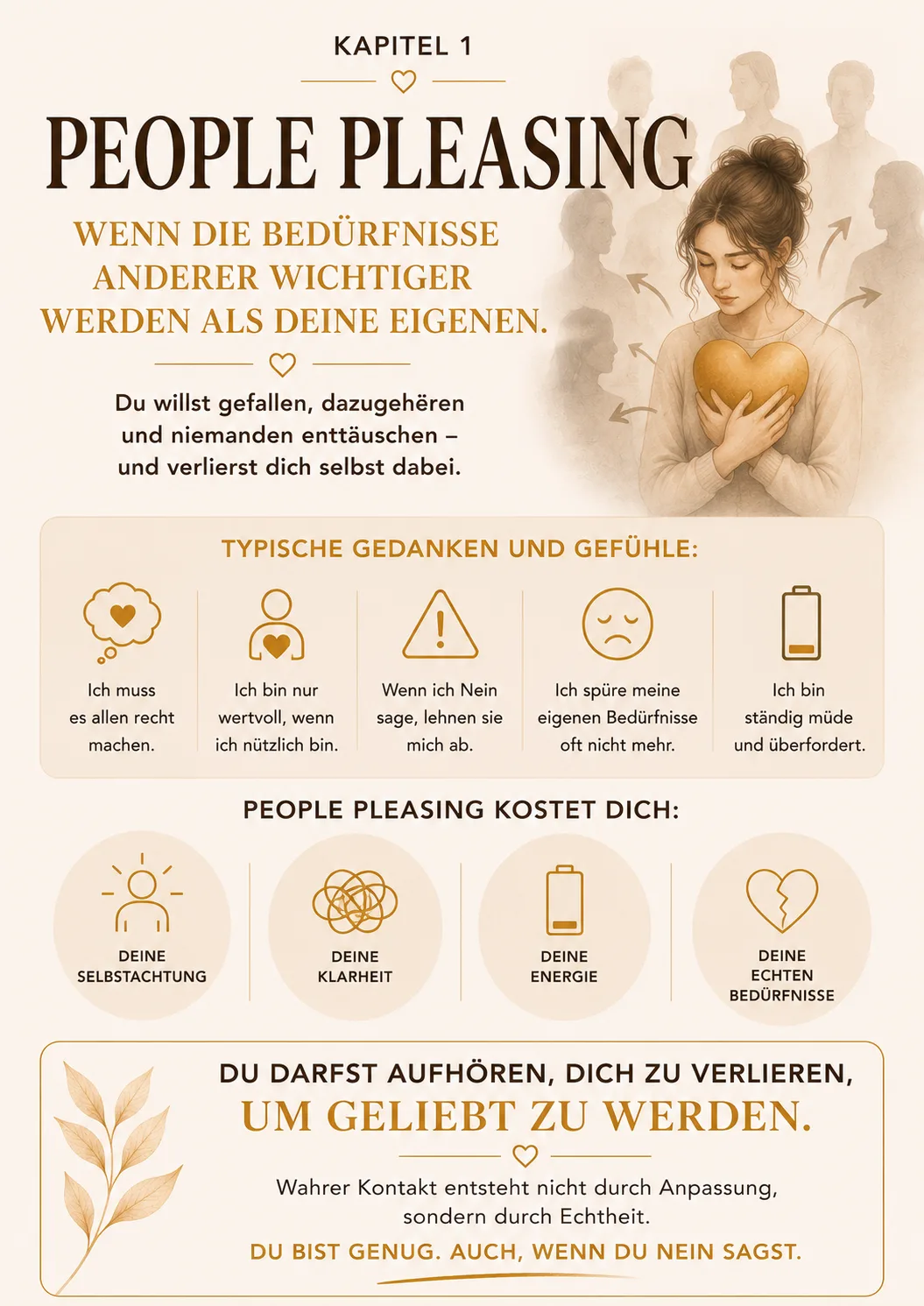 Schluss mit Anpassung und Selbstverlust – E-Book zu Abgrenzung 12 Illustrierte Grafik zum Thema Selbstliebe und Authentizität