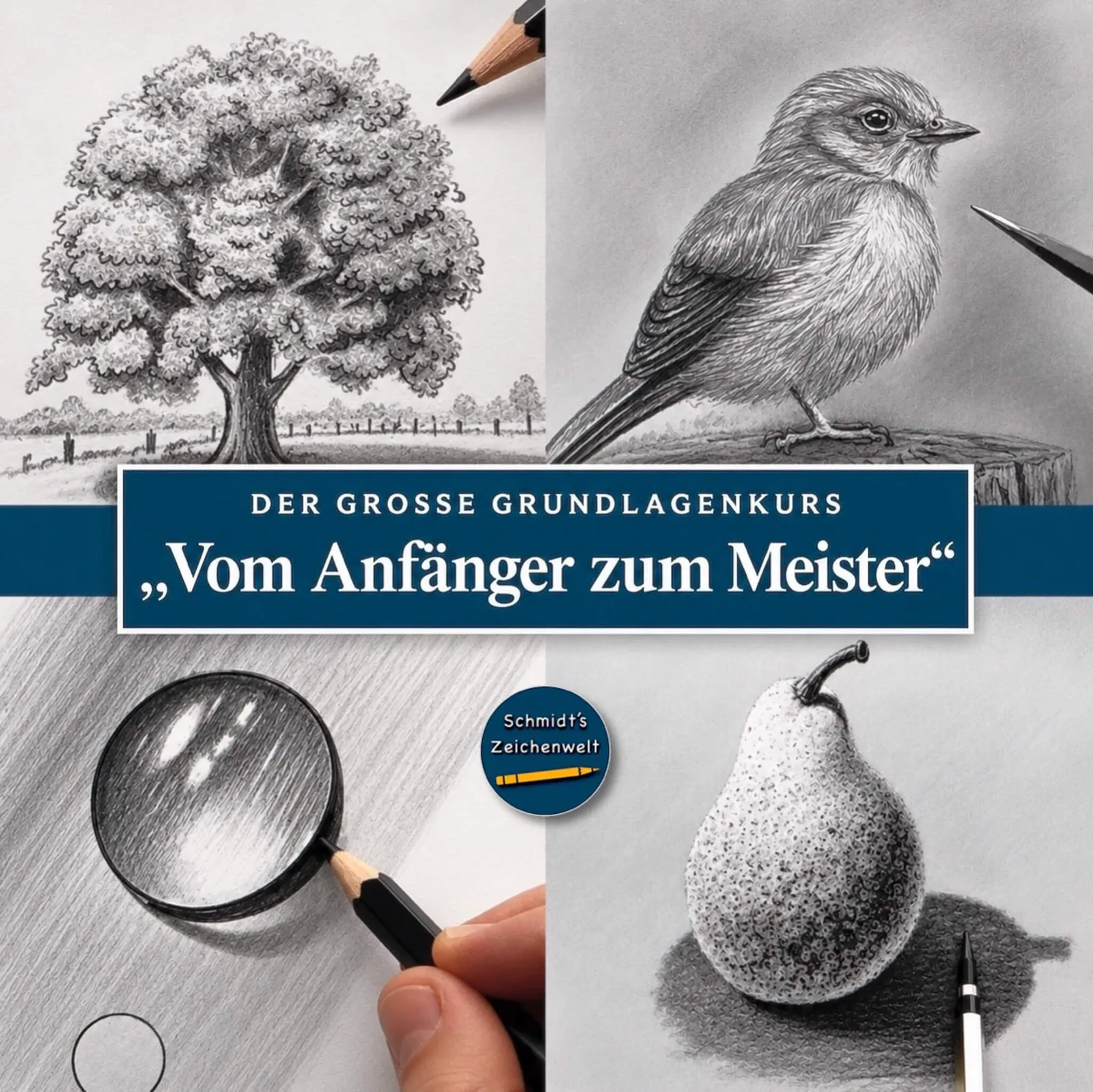 Schmidt's Zeichenwelt – Zeichenkurs-Abo von Ralf Wilhelm Schmidt 7 Grundlagenkurs Vom Anfänger zum Meister mit Baum, Vogel, Auge und Birne Zeichnungen