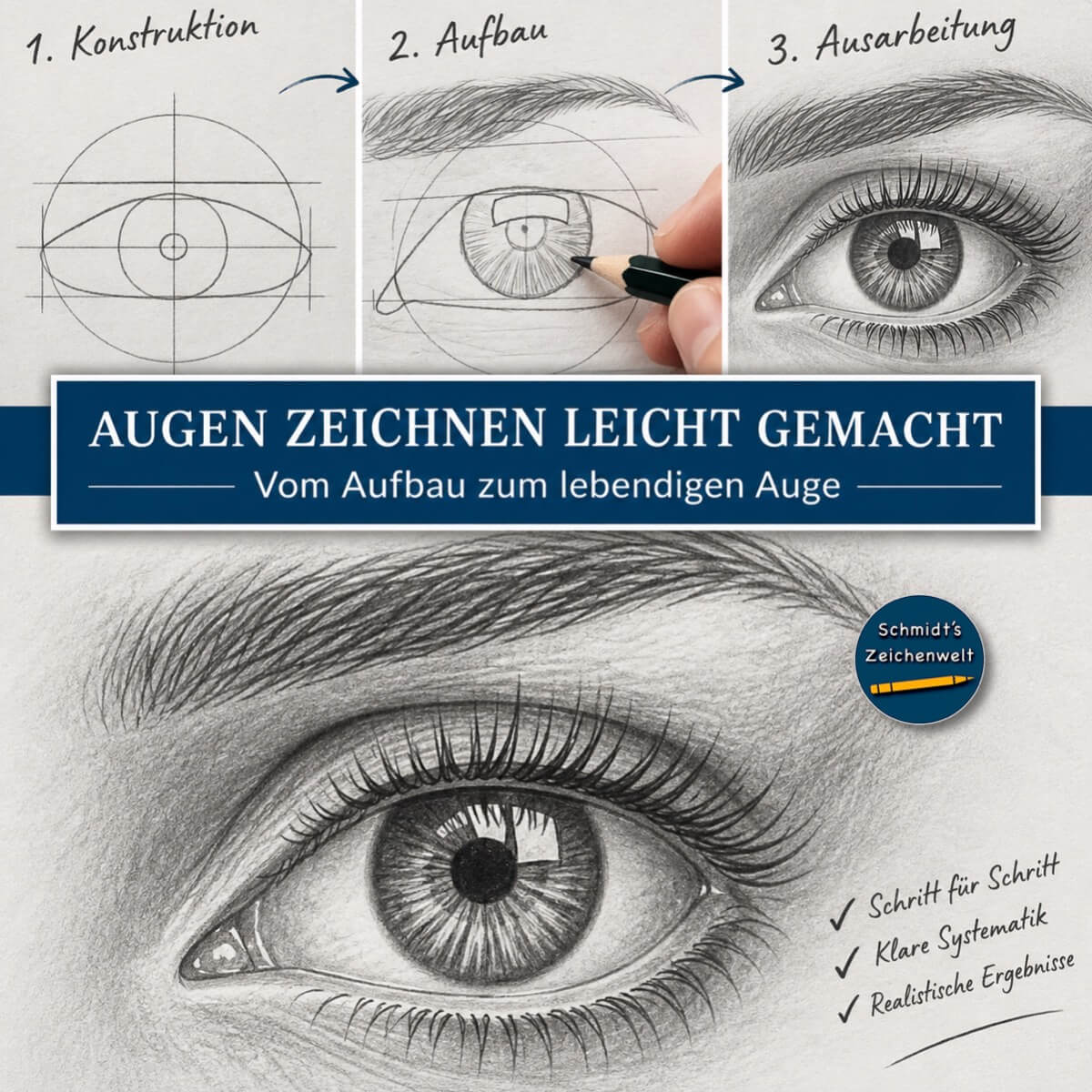 Schmidt's Zeichenwelt – Zeichenkurs-Abo von Ralf Wilhelm Schmidt 15 Augen zeichnen leicht gemacht mit Konstruktion, Aufbau, Ausarbeitung und Auge-Zeichnung