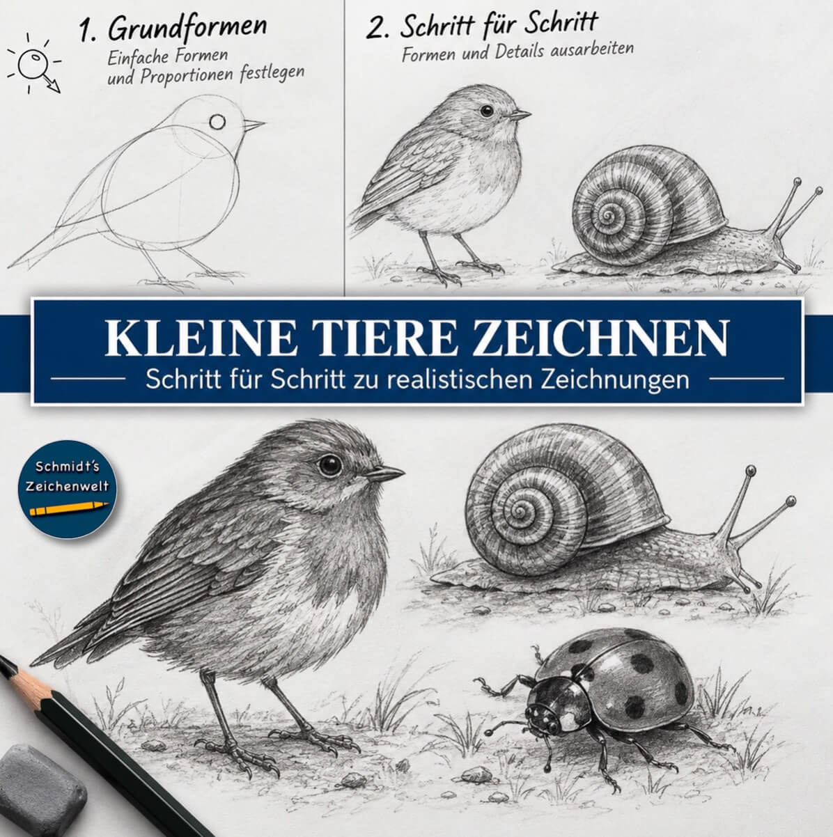 Schmidt's Zeichenwelt – Zeichenkurs-Abo von Ralf Wilhelm Schmidt 20 Zeichenkurs Kleine Tiere zeichnen, Akademie Schmidt's Zeichenwelt-Mitgliedschaft