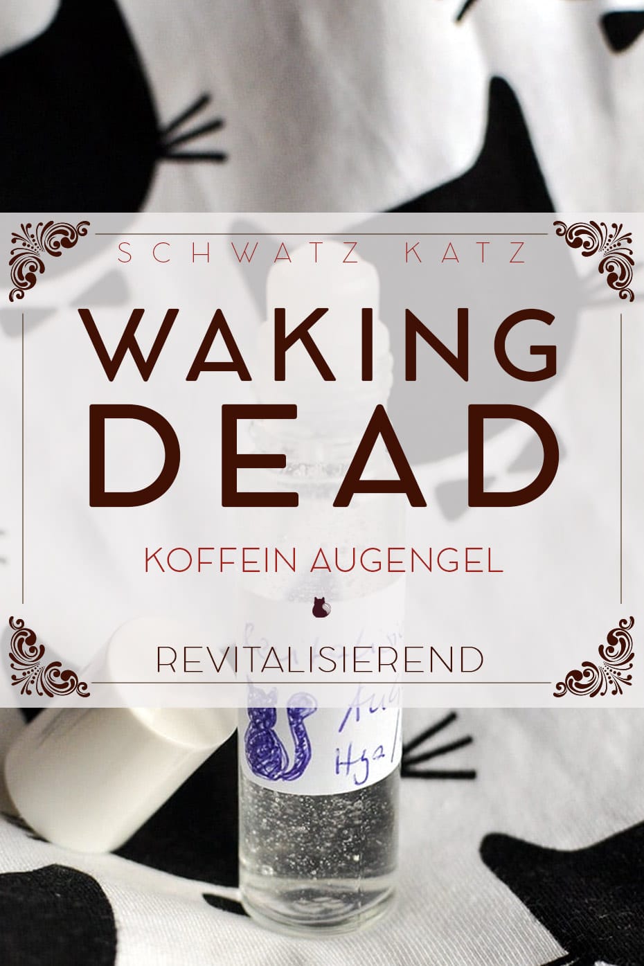 Produktabbildung Waking Dead Koffein Augengel mit weißer Katze und Produktflasche