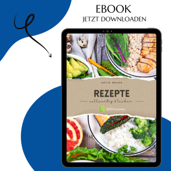 E-Book-Cover Rezeptemappenon Tablet mit Gemüse und Speisen