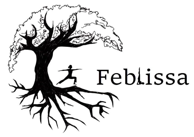 Feblissa Logo mit Baum und Yoga-Pose