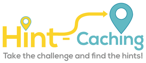 Hint-Caching Logo mit gelbem Standort-Pin und Pfeil sowie Tagline
