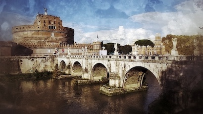 Engelsburg Rom mit Tiber-Fluss und Brücke in künstlerischer Verarbeitung