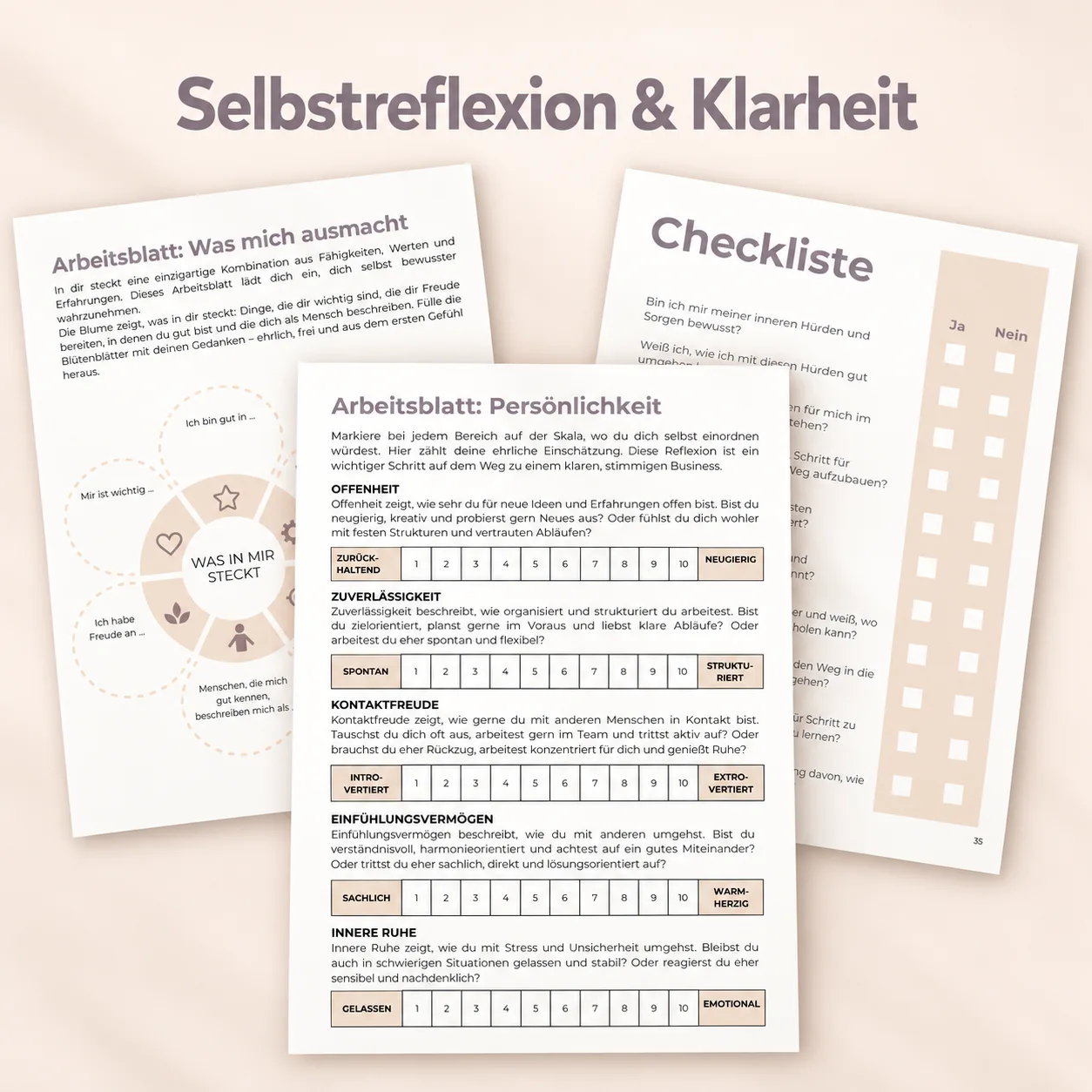 Arbeitsblätter und Checklisten für Selbstreflexion und Klarheit im Gründerinnen-Kurs