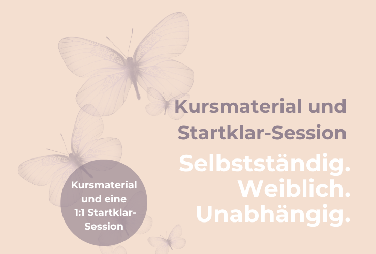 Hero-Banner für CopeCart mit Schmetterlingen und Text zu Kursmaterial und Startklar-Session