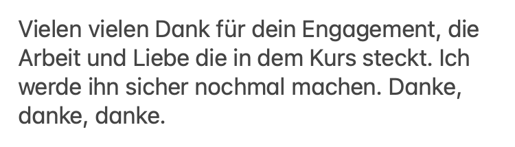 Kundenstimme zum Selbstwert-Kurs: Dankbarkeit für Engagement und Liebe