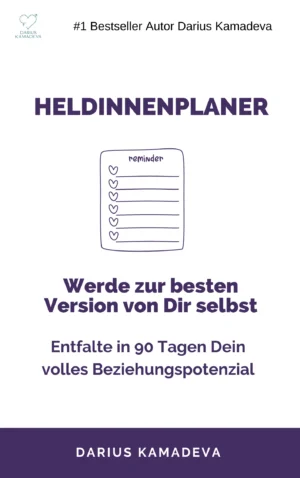 Buch-Cover Heldinnenplaner von Darius Kamadeva mit Reminder-Seite und Titel zur Selbstentwicklung
