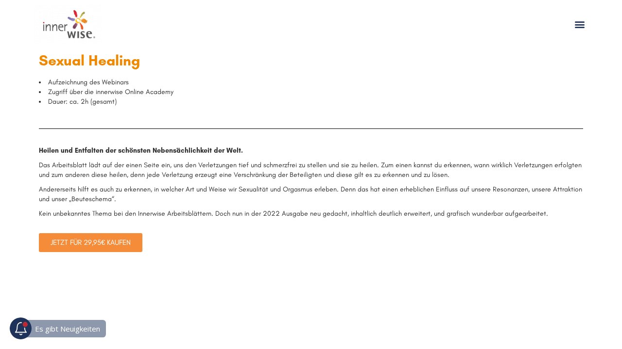 Sexual Healing Verkaufsseite mit Produktinformationen und orangefarbenem Kaufbutton