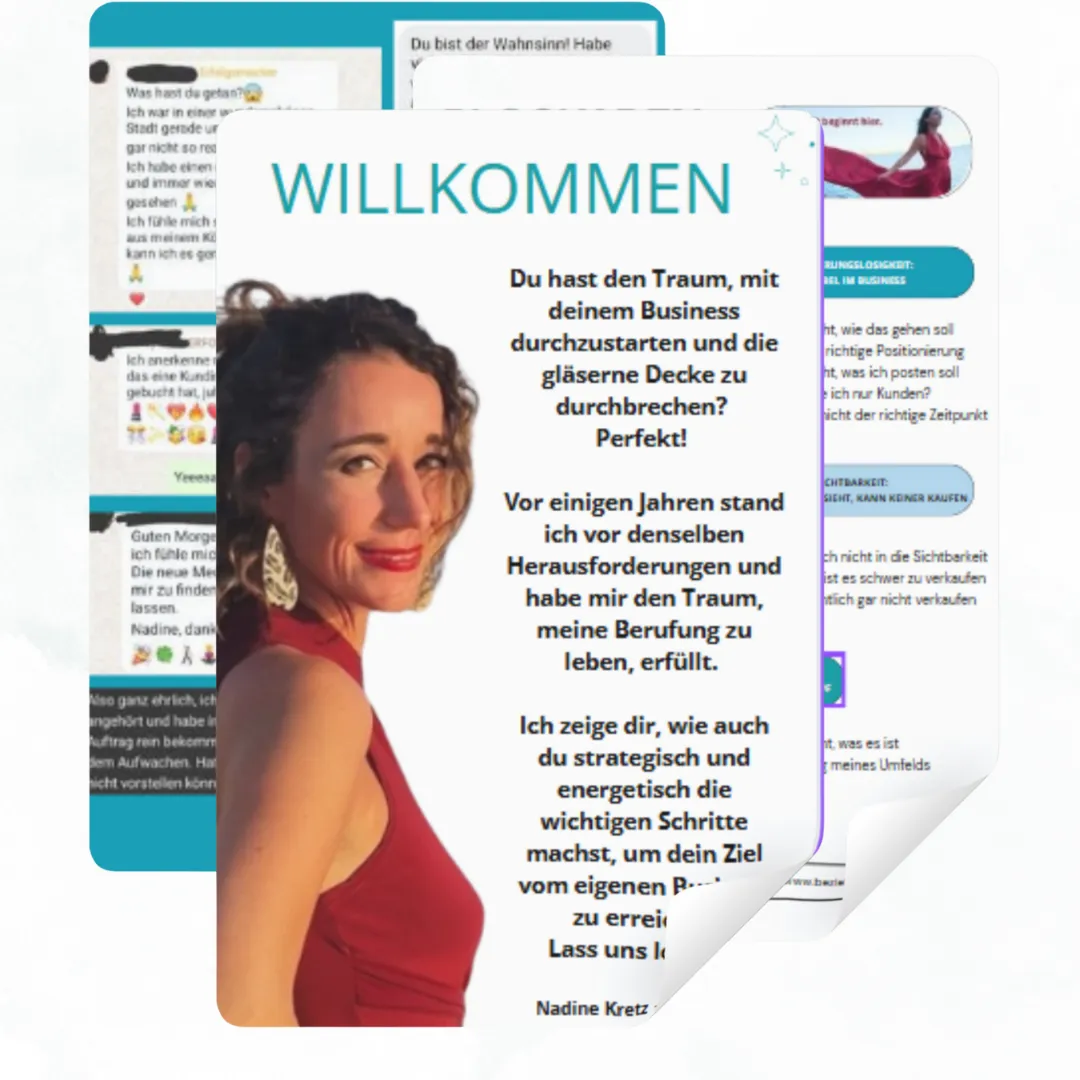 Willkommen-Grafik für Shine like a STAR Kurs mit Porträt von Nadine Kretz in rotem Kleid