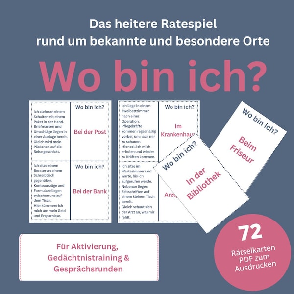 Silberne Zukunft Aktivierungsbibliothek – Seniorenbetreuung-Paket 5 Ratespiel Wo bin ich mit bekannten Orten, 72 Ratselkarten zum Ausdrucken