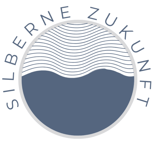 Silberne Zukunft Aktivierungsbibliothek – Seniorenbetreuung-Paket 7 Silberne Zukunft Logo mit Wellen-Kreis-Design und Schrift