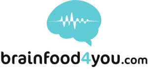 brainfood4you Logo mit Gehirn-Silhouette und Schallwelle – Silent Subliminals für Unterbewusstsein
