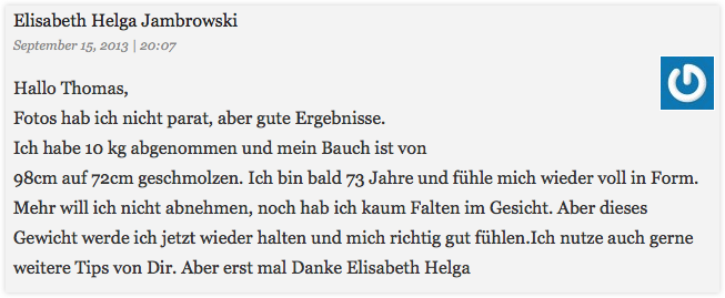 Simple Sixpack – E-Book mit Übungsvideos von Thomas Bluhm 4 Kundenbewertung von Elisabeth Helga Jambrowski über Bauchfettabbau mit Simple Sixpack