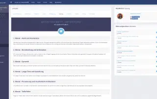 Kursmodule und Lektionsstruktur des Singen lernen Videokurses mit FAQ-Bereich