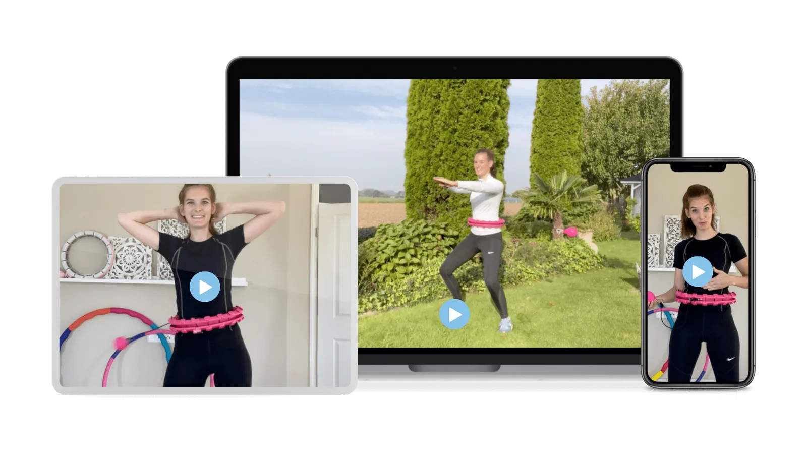 Smart Hula Hoop Kurs auf Tablet, Desktop und Smartphone mit Video-Playern und Trainerin