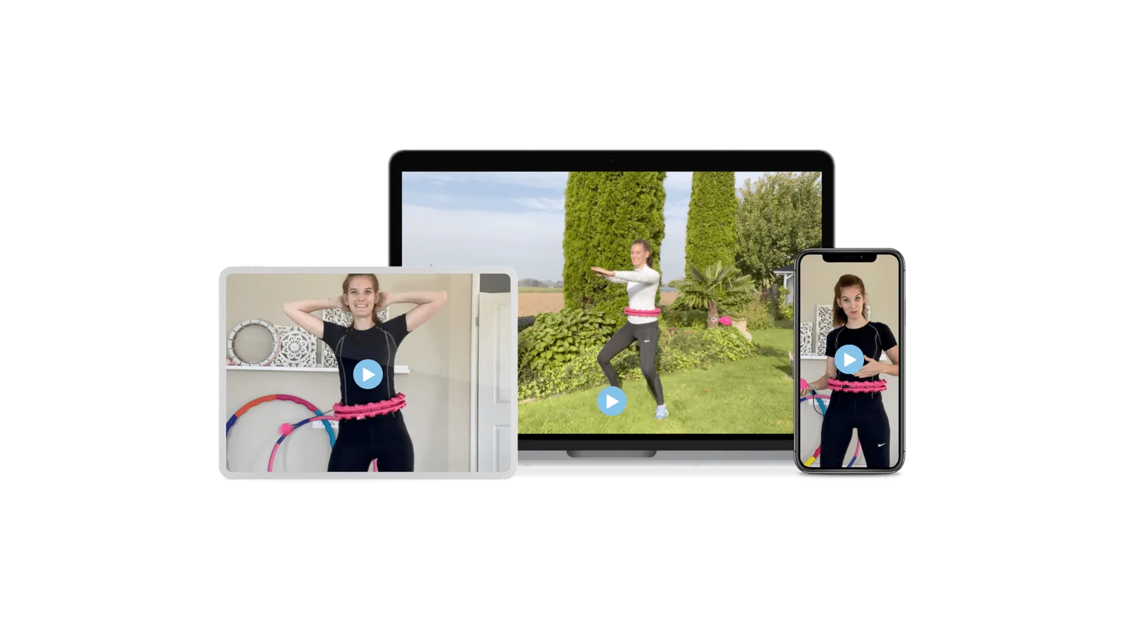 Smart Hula Hoop Kurs auf mehreren Geräten – Tablet, Desktop und Smartphone mit Video-Playern