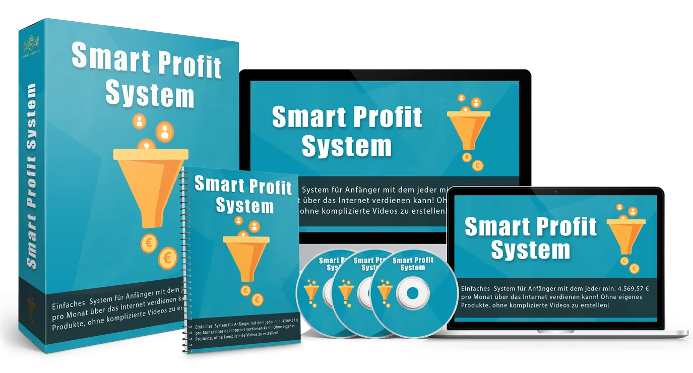 Smart Profit System Produktpaket mit Box, Notizbuch, DVDs und digitalen Geräten