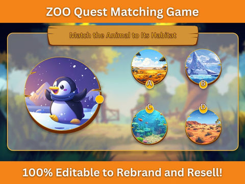 Zoo Quest Matching Game mit Pinguin und Habitat-Optionen zum Zuordnen