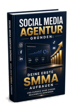 Cover Social Media Agentur Gründen mit Gold-Accents und Laptop-Dashboard