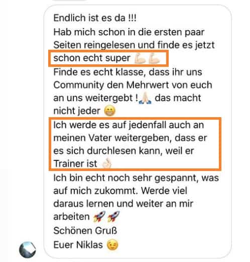 Kundenstimme zum Soccerkinetics Buch von Vater und Sohn mit Trainertipp