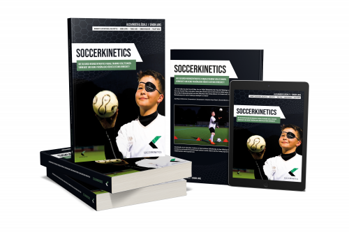 Soccerkinetics Fußballbuch in verschiedenen Formaten: gebundenes Buch, E-Book und Videokurs-Boxen mit Mann und Fußball