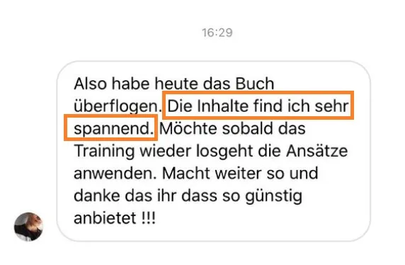 Kundenstimme zum Soccerkinetics Buch mit Bewertung der spannenden Inhalte