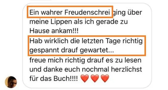 Kundenstimme zum Soccerkinetics Buch mit Freudenschrei über Buchankunft