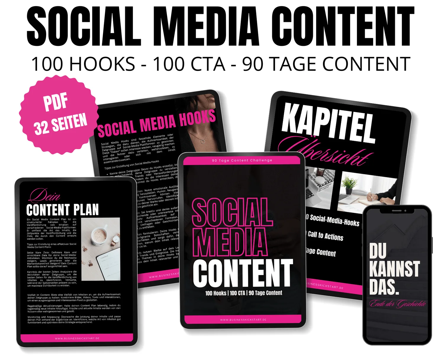Social Media Content E-Book von Business Kickstart, 32 Seiten PDF mit Kursinhalt