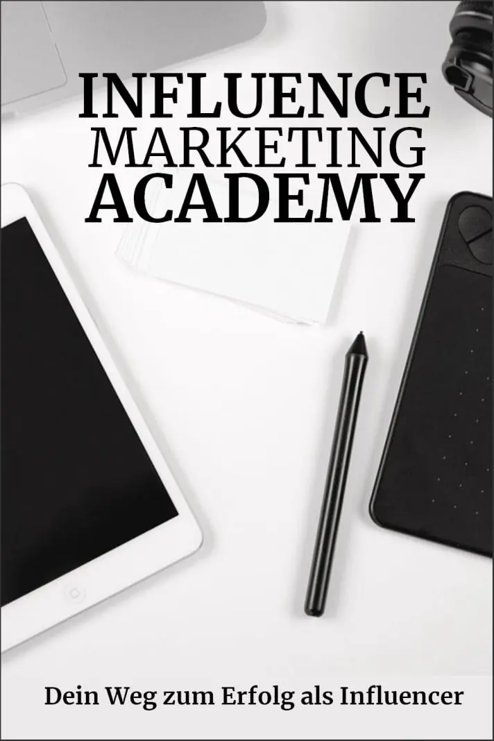 Cover E-Book Influence Marketing Academy mit Schreibtisch-Elementen
