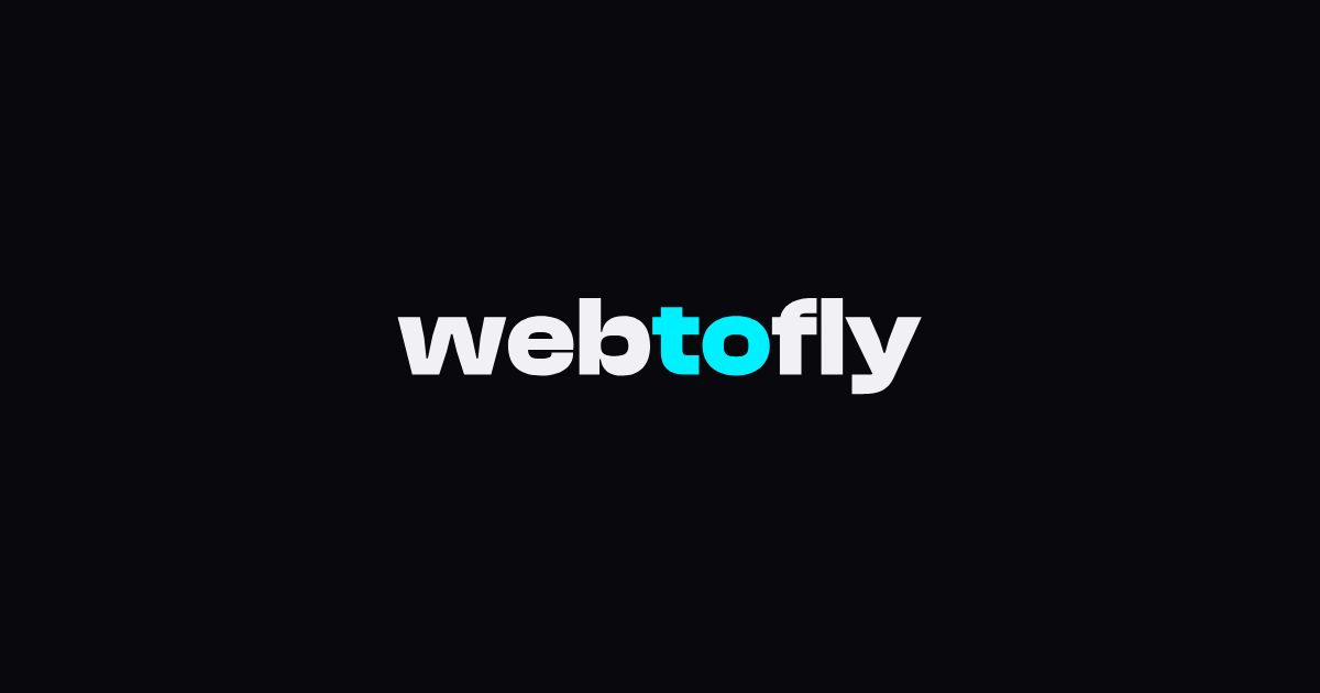 webtofly Logo mit Schriftzug und cyan-farbener Hervorhebung auf schwarzem Hintergrund