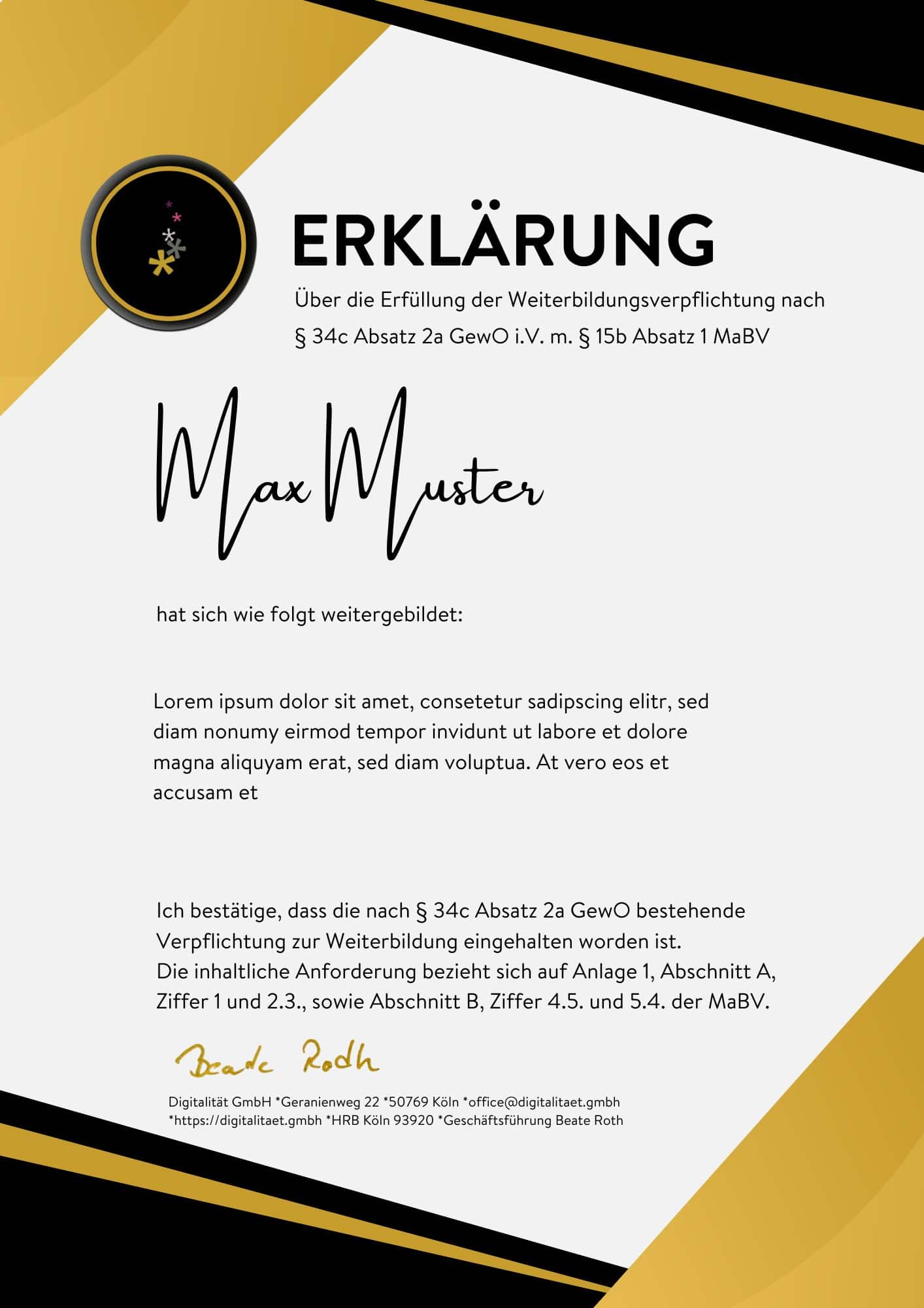 Fortbildungsnachweis Immobilienmakler fobimm Beate Roth