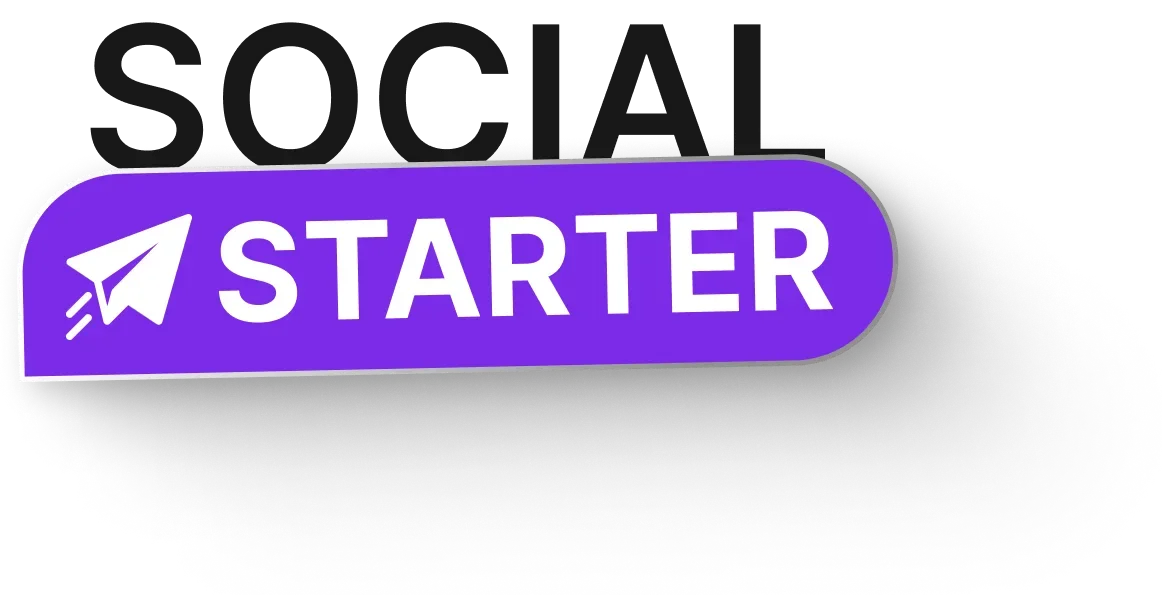 Social Starter Logo großformat mit lila Schriftzug und Papierflieger