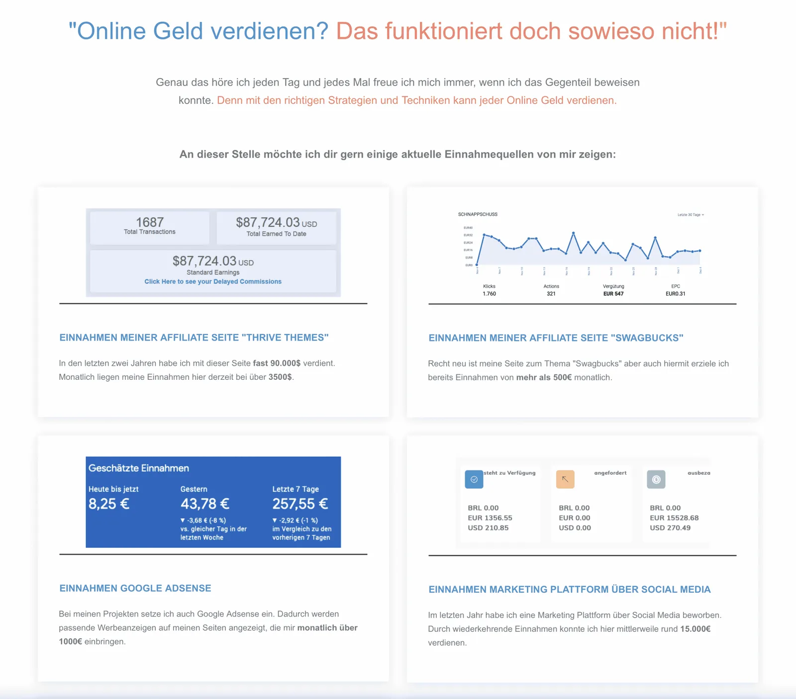 Übersicht der 3 besten Methoden zum sofort Online Geld verdienen mit Beweisgrafiken