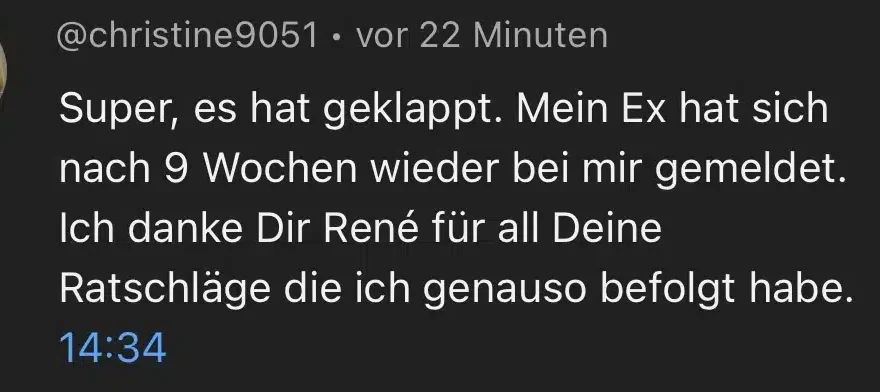 Instagram-Screenshot mit Lob für erfolgreiche Rückkehr des Ex-Partners