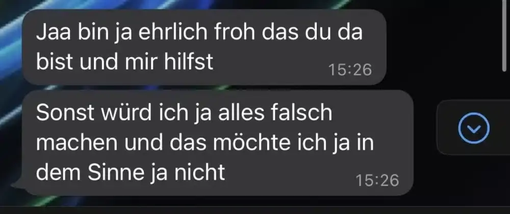 WhatsApp-Nachricht eines Kunden über positive Ergebnisse des Coachings