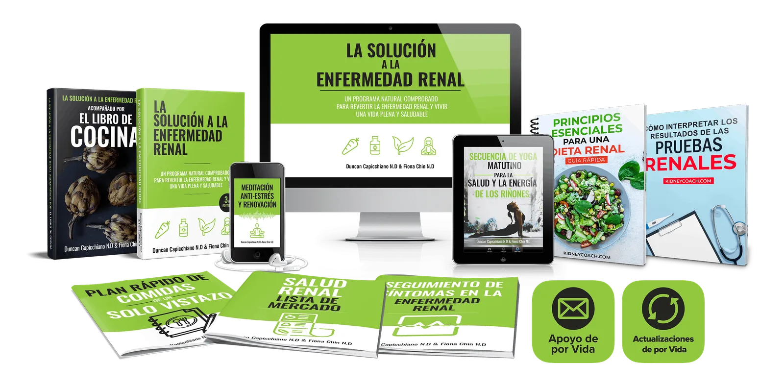 Produktbundle Solución a la Enfermedad Renal mit Büchern, eBooks, Videos und Begleitmaterialien auf verschiedenen Geräten
